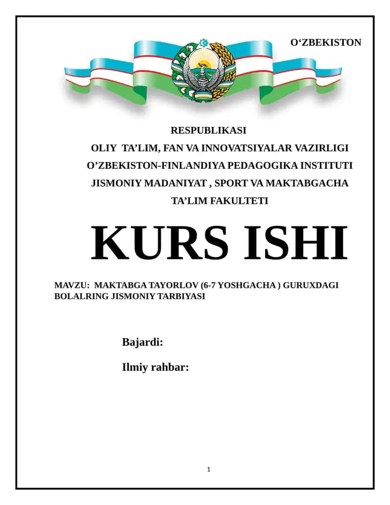 MAKTABGA TAYORLOV (6-7 YOSHGACHA) GURUXDAGI BOLALRING JISMONIY TARBIYASI