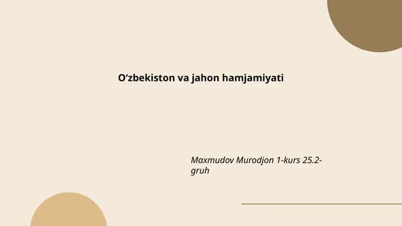 Oʻzbekiston va jahon hamjamiyati