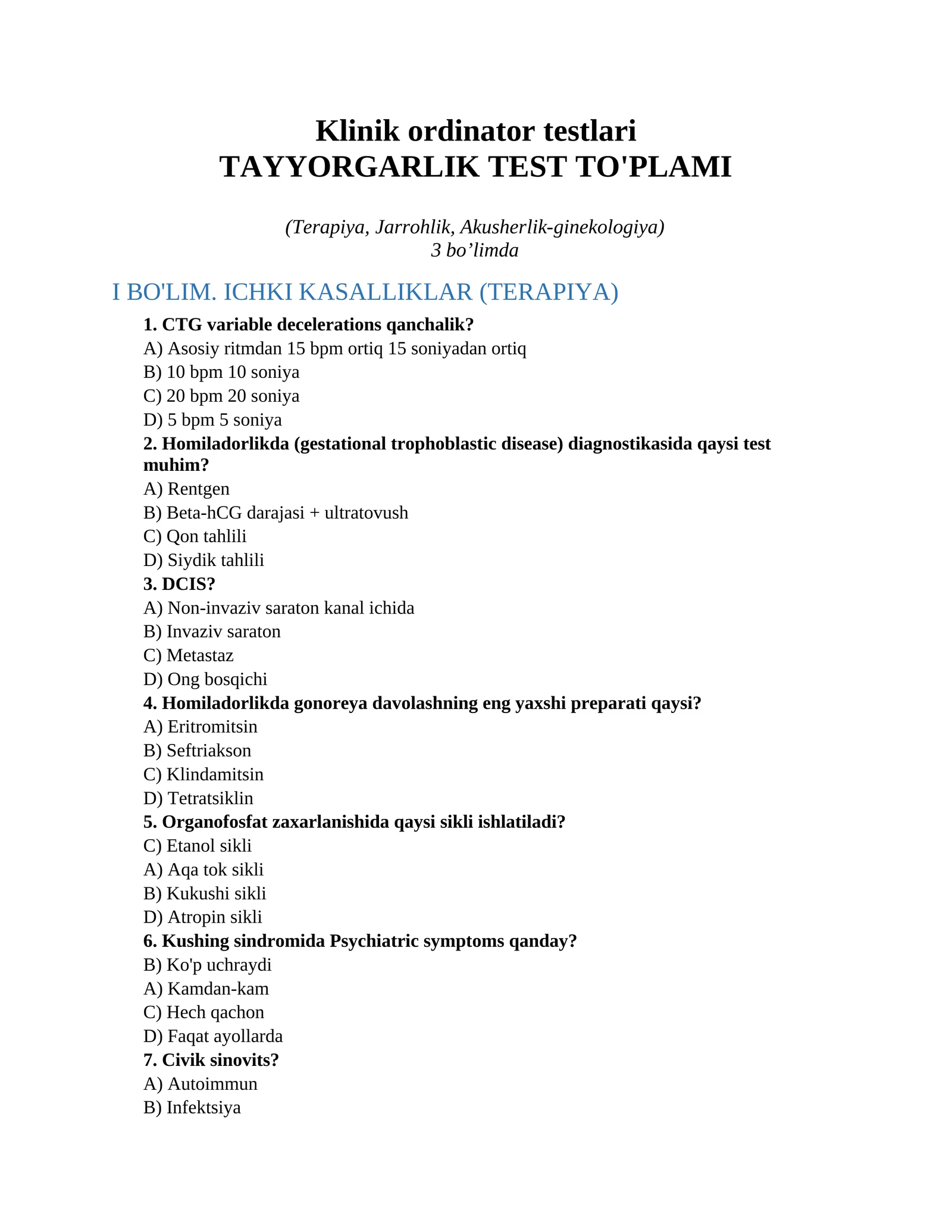 Klinik ordinator testlari
