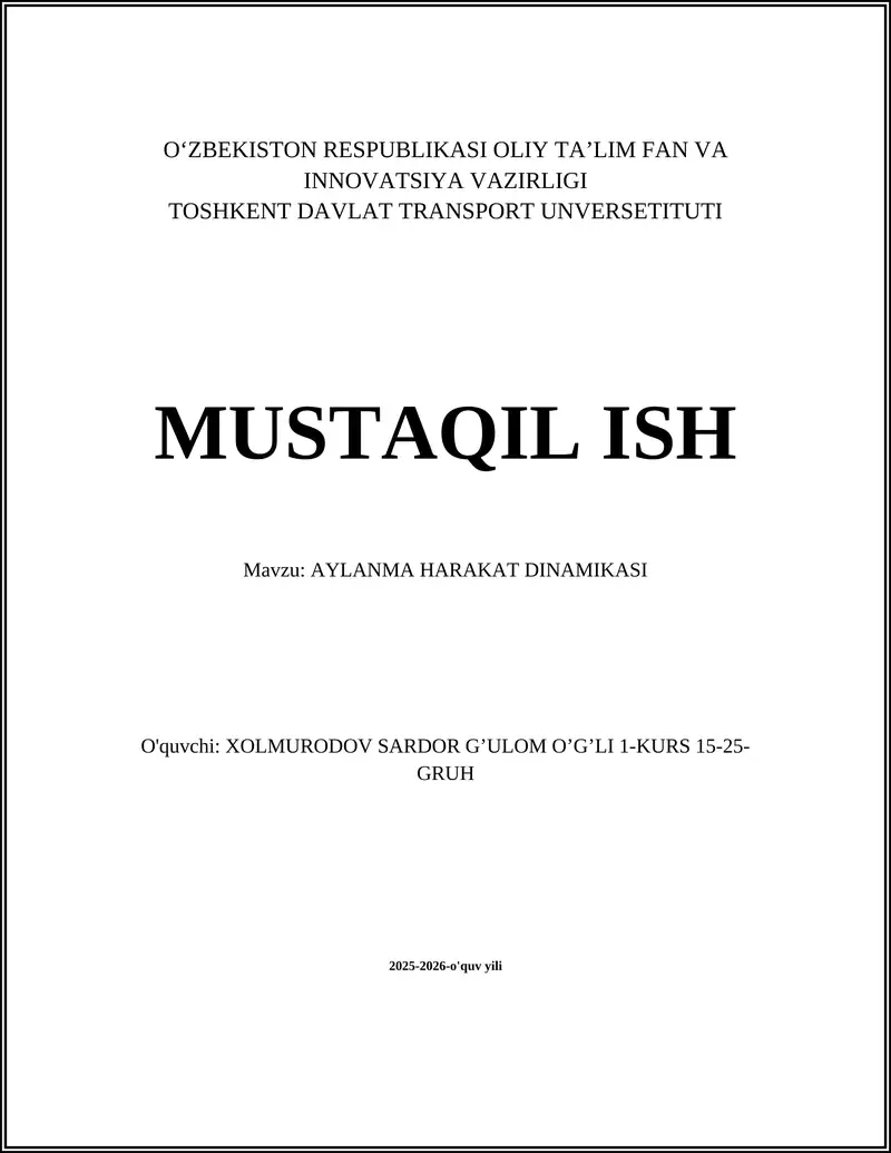 AYLANMA HARAKAT DINAMIKASI