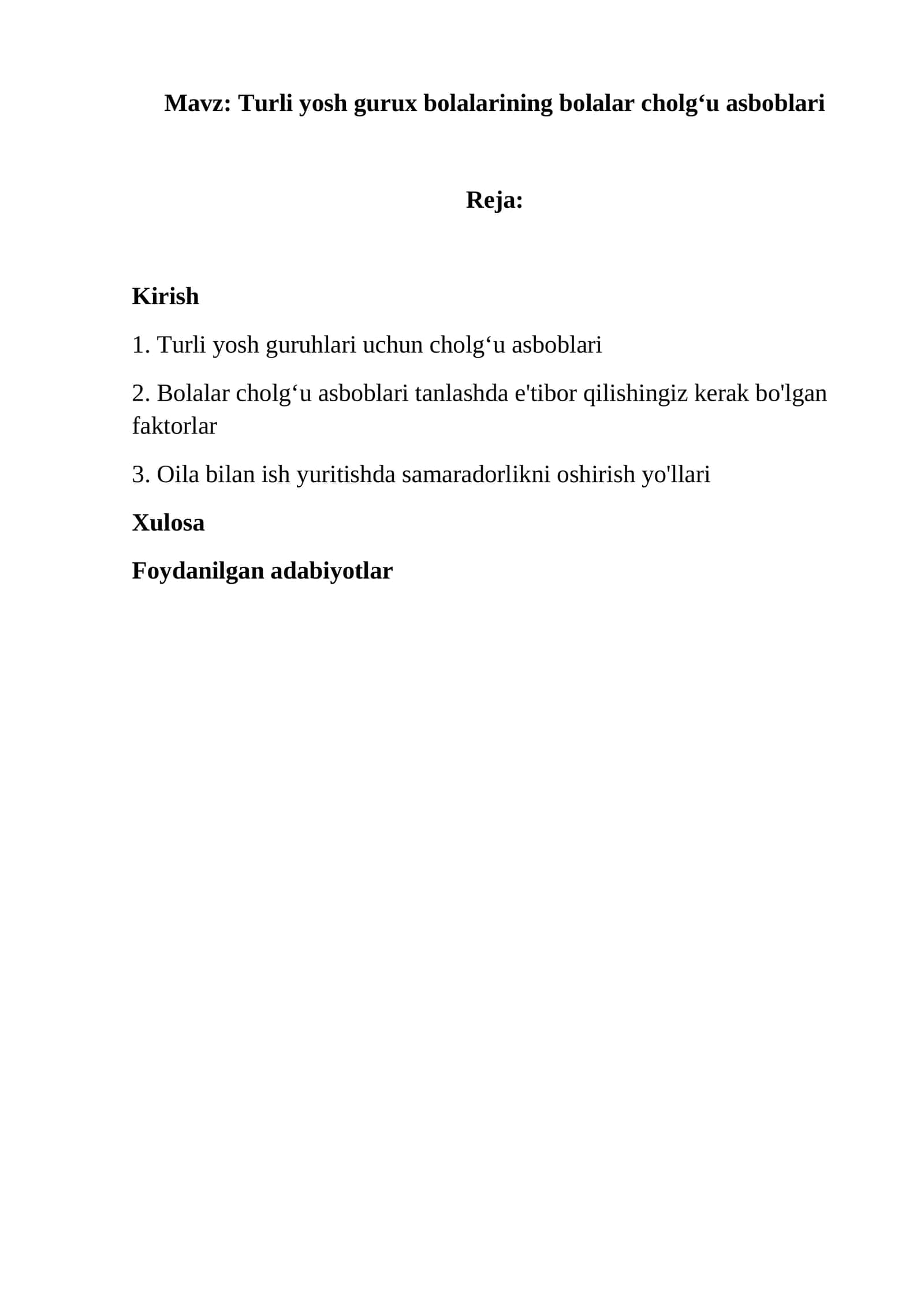 Turli yosh gurux bolalarining bolalar cholgʻu asboblari