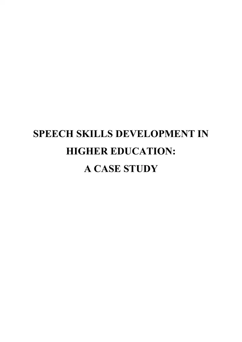 Speech Skills Development in Higher Education. A Case Study
