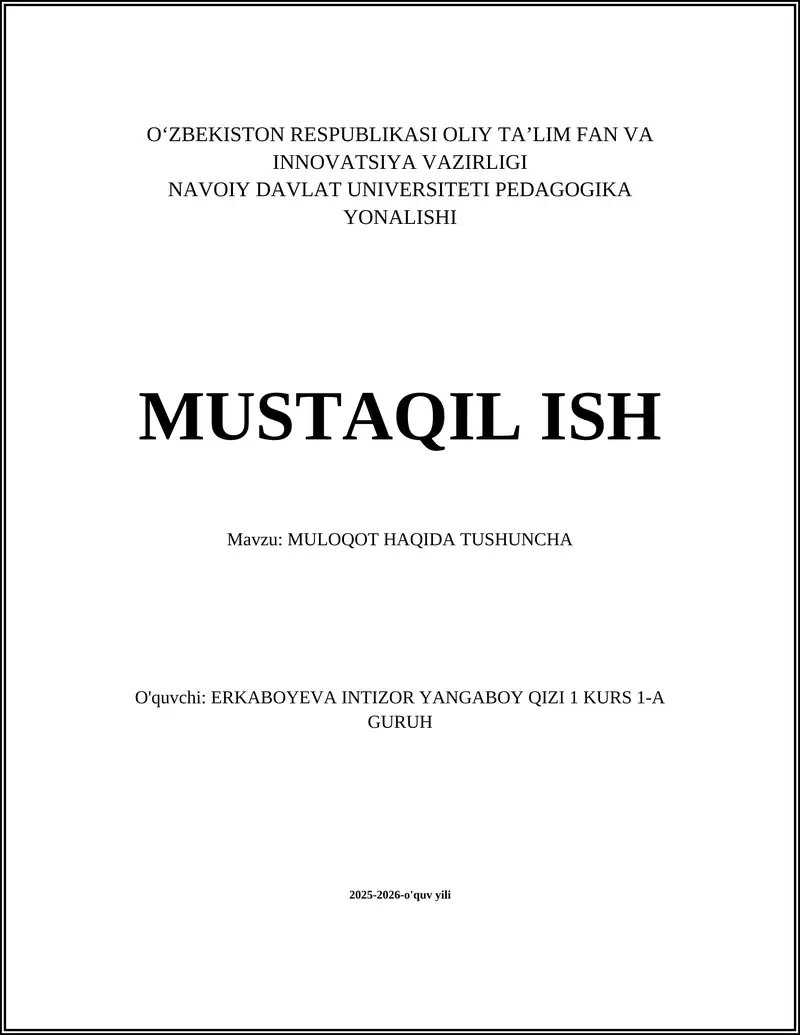 MULOQOT HAQIDA TUSHUNCHA