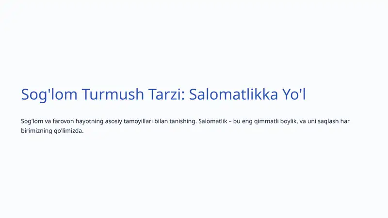 Sog'lom Turmush Tarzi