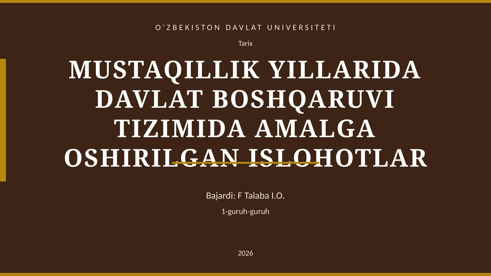 MUSTAQILLIK YILLARIDA DAVLAT BOSHQARUVI TIZIMIDA AMALGA OSHIRILGAN ISLOHOTLAR