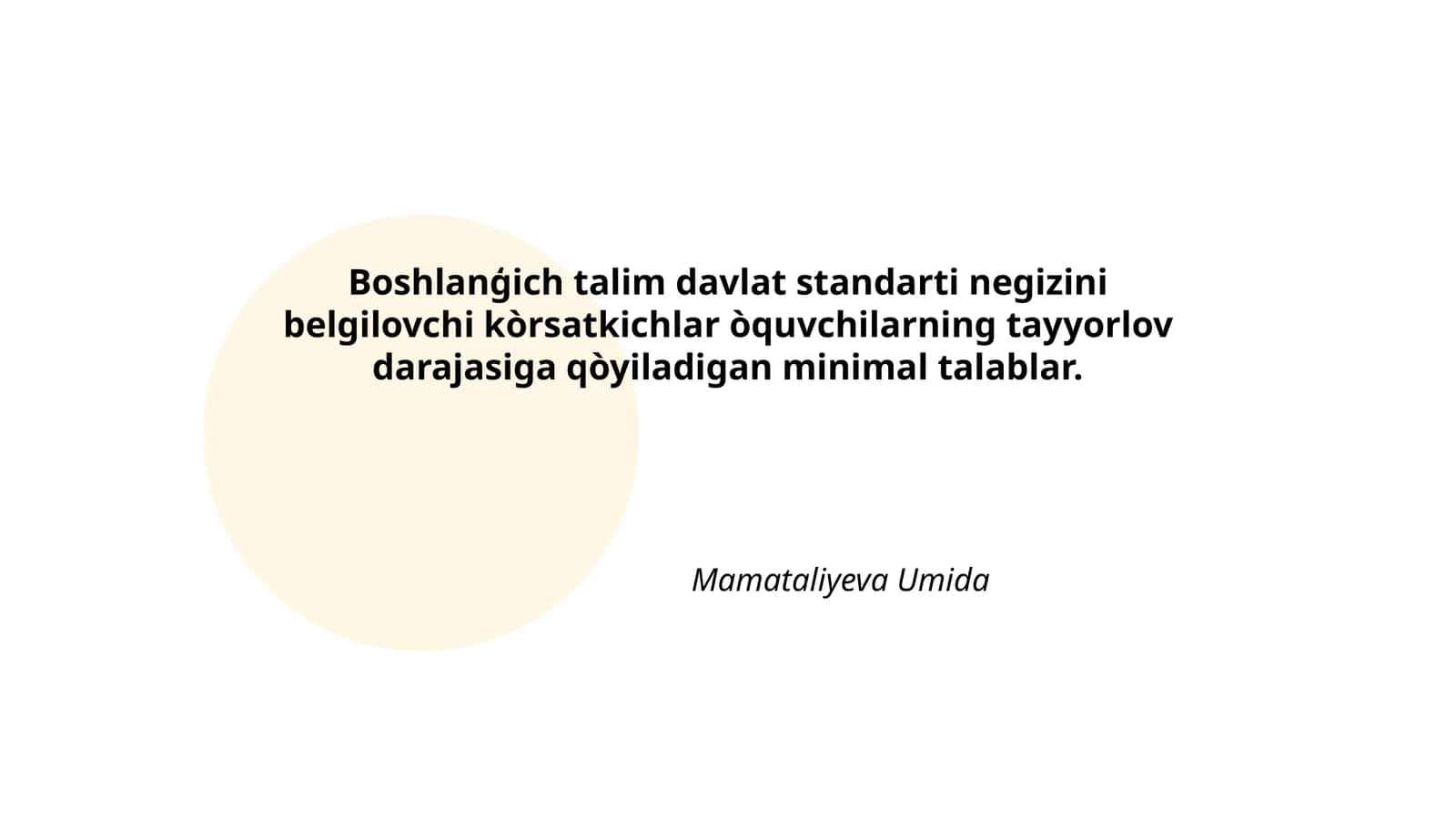 Boshlanģich talim davlat standarti negizini belgilovchi kòrsatkichlar òquvchilarning tayyorlov darajasiga qòyiladigan minimal talablar