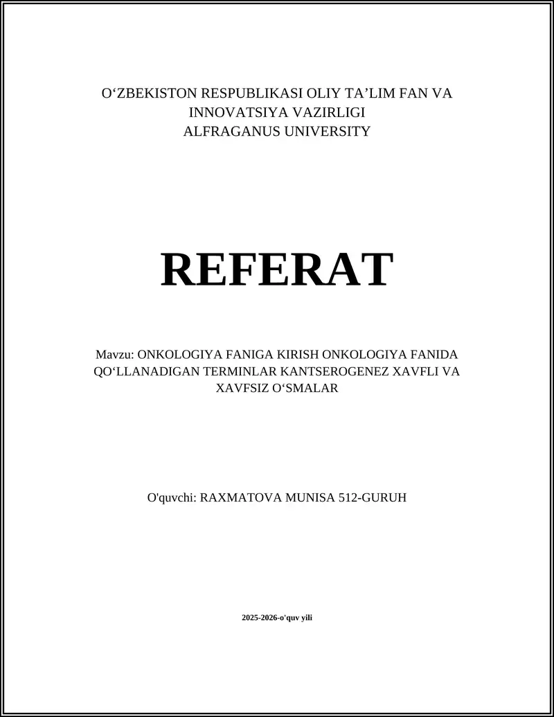 ONKOLOGIYA FANIGA KIRISH