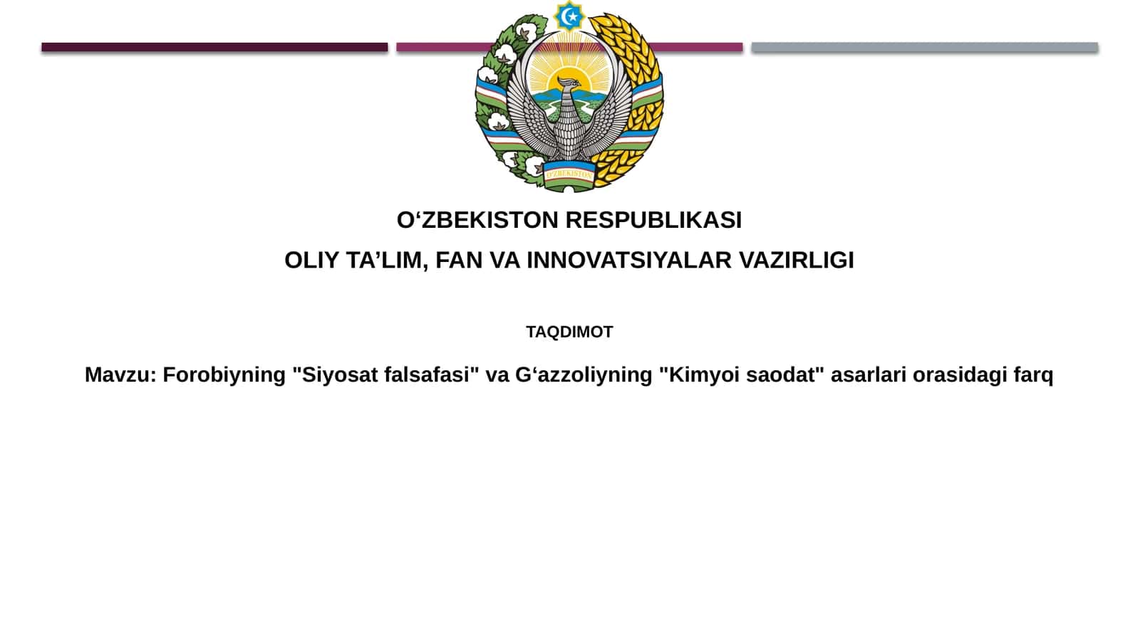 Forobiyning"Siyosatfalsafasi"vaGʻazzoliyning"Kimyoisaodat"asarlariorasidagifarq