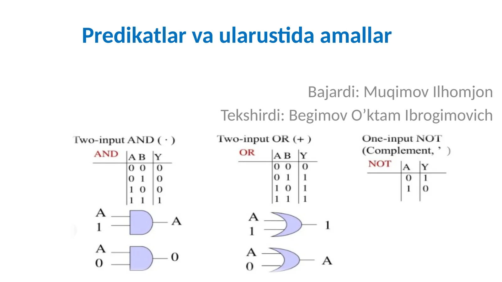 Predikatlar va ular ustida amallar