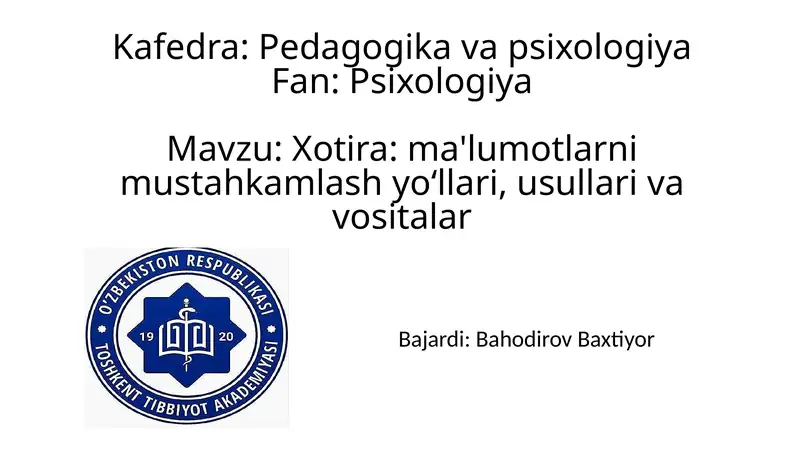 Xotira: Ma'lumotlarni Mustahkamlash Yoโllari