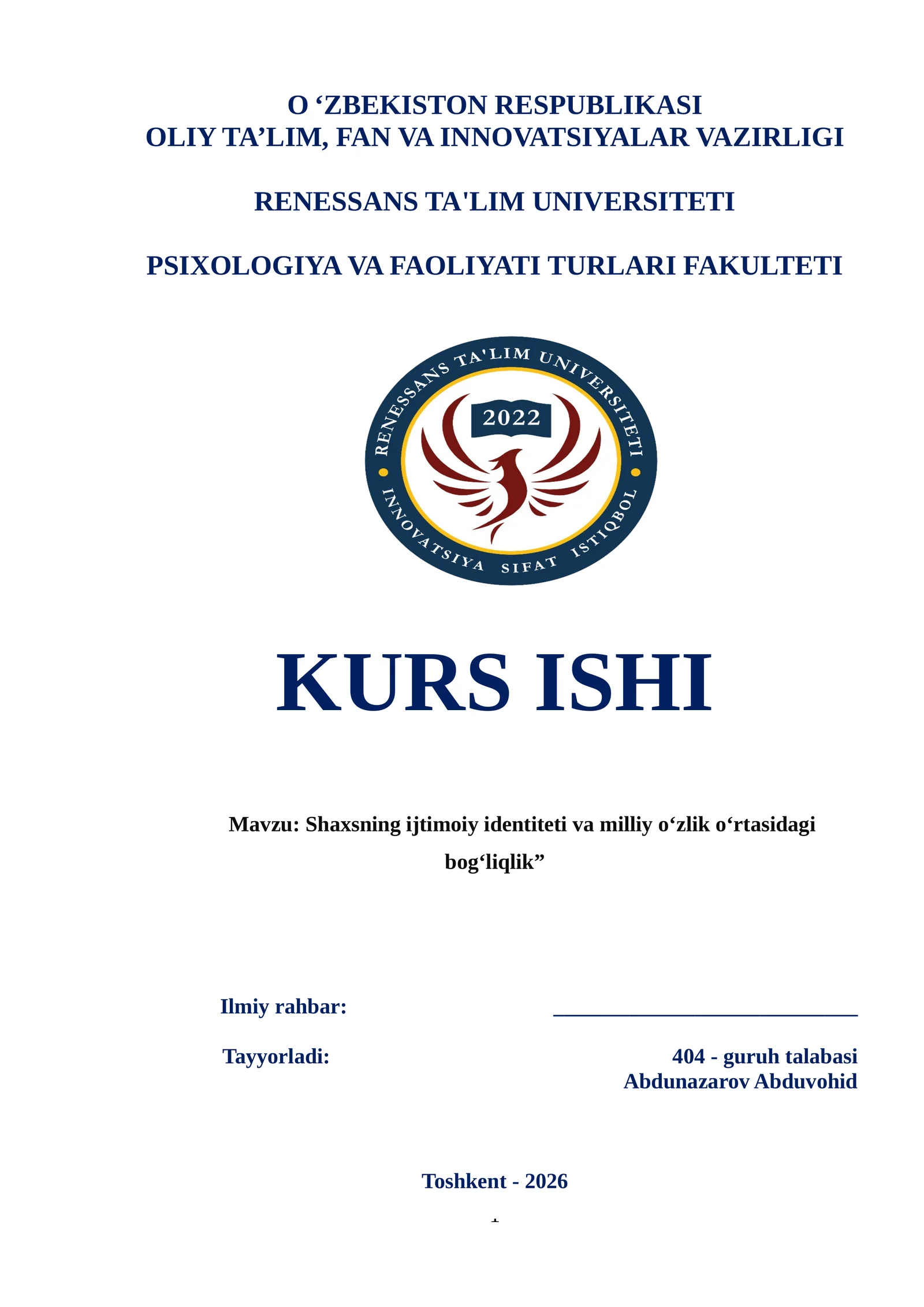 Shaxsning ijtimoiy identiteti va milliy o‘zlik o‘rtasidagi bog‘liqlik
