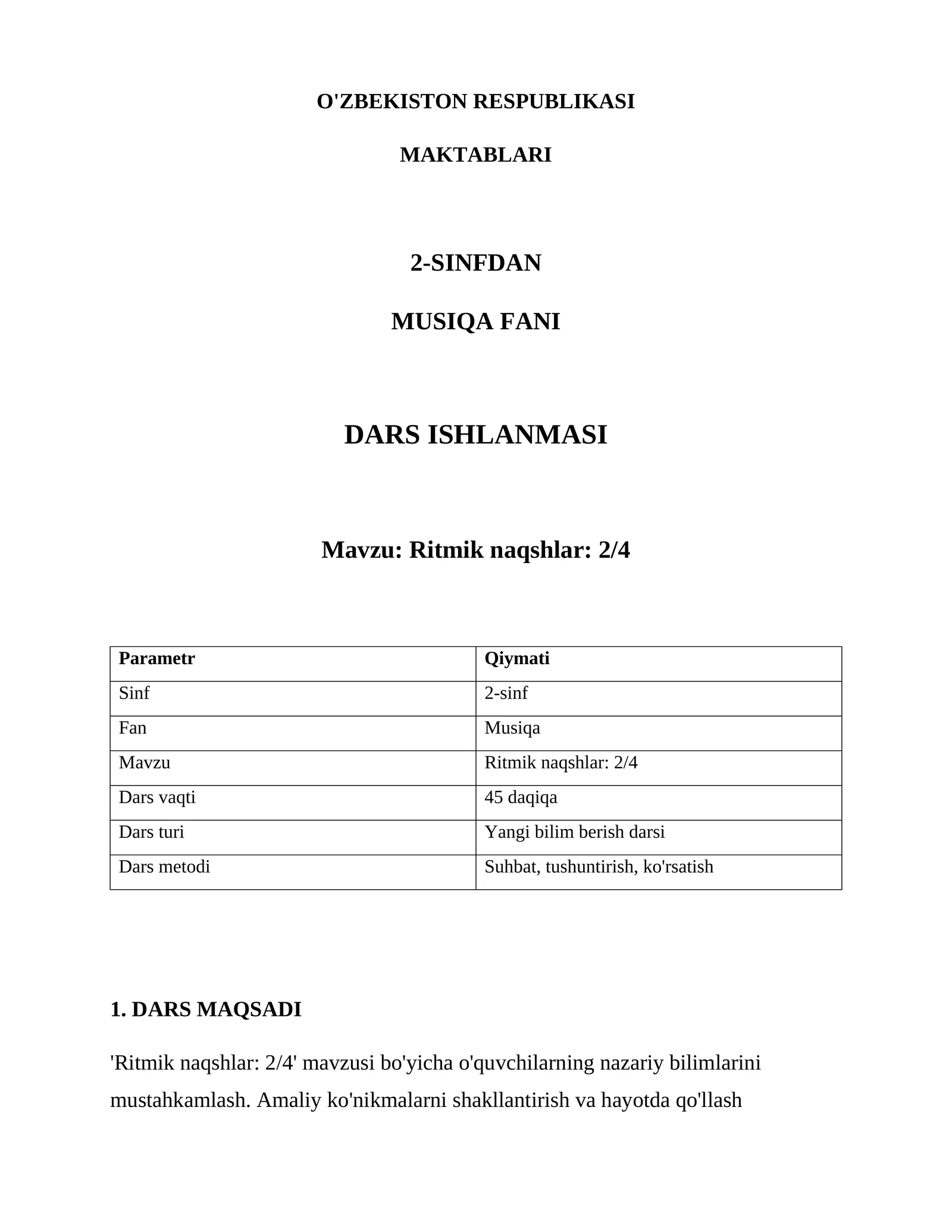 Ritmik naqshlar: 2/4