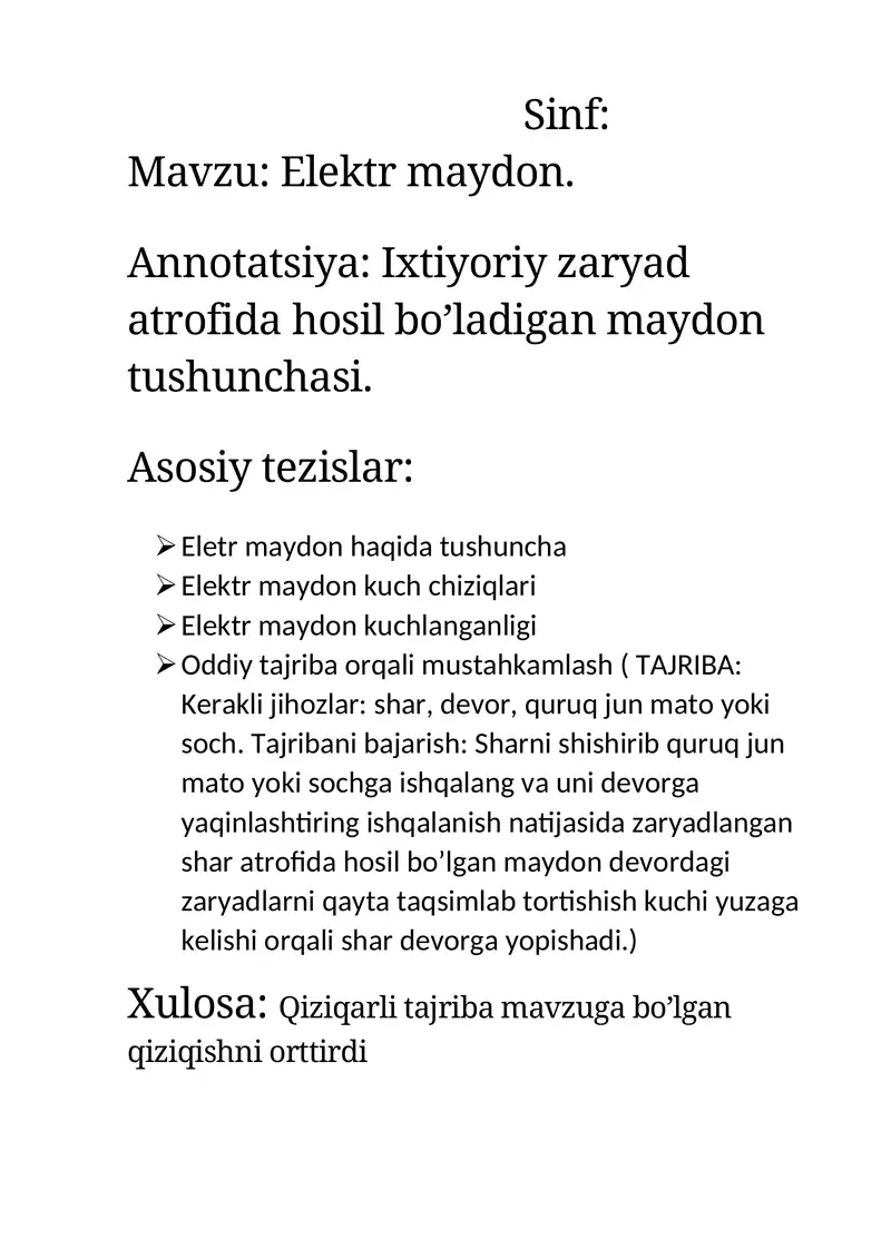 Tezis Elektr maydon