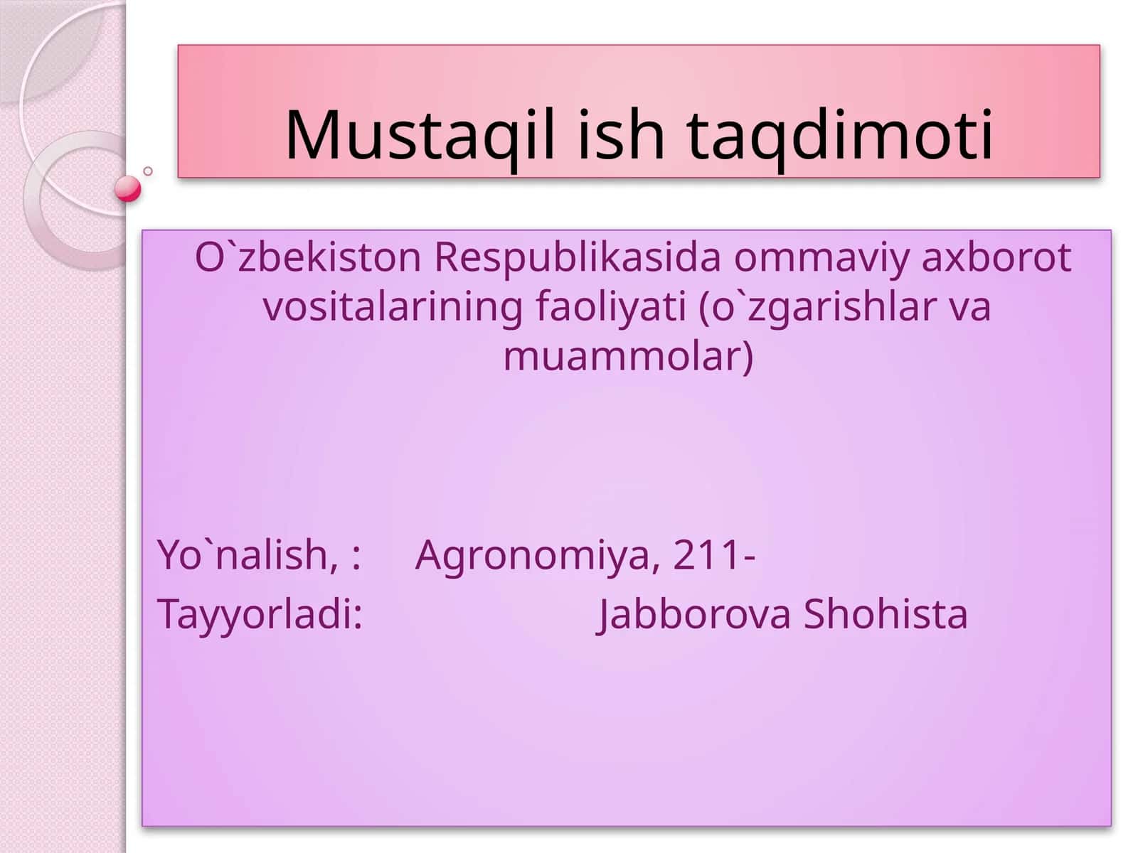 Mustaqil ish taqdimoti