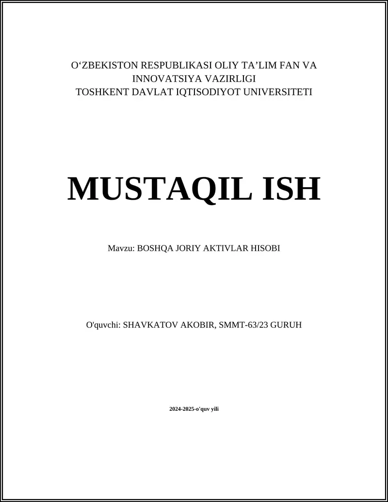 BOSHQA JORIY AKTIVLAR HISOBI
