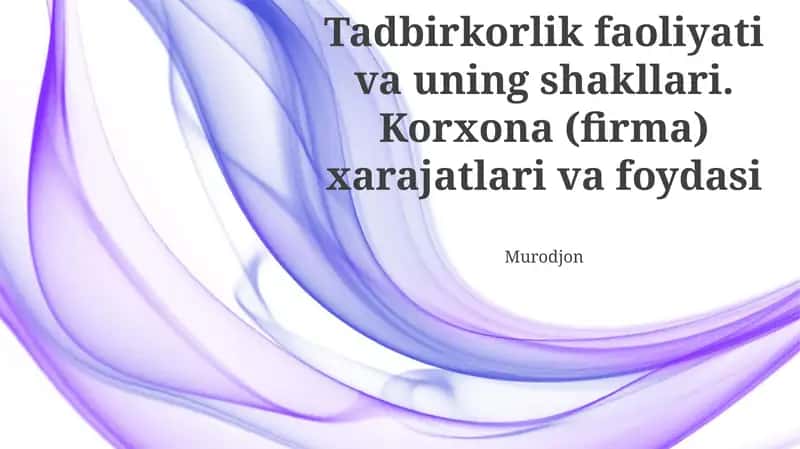 Tadbirkorlik faoliyati va uning shakllari