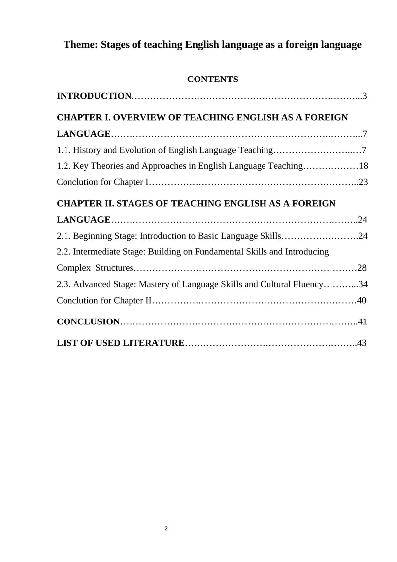 Stages of teaching English language as a foreign language