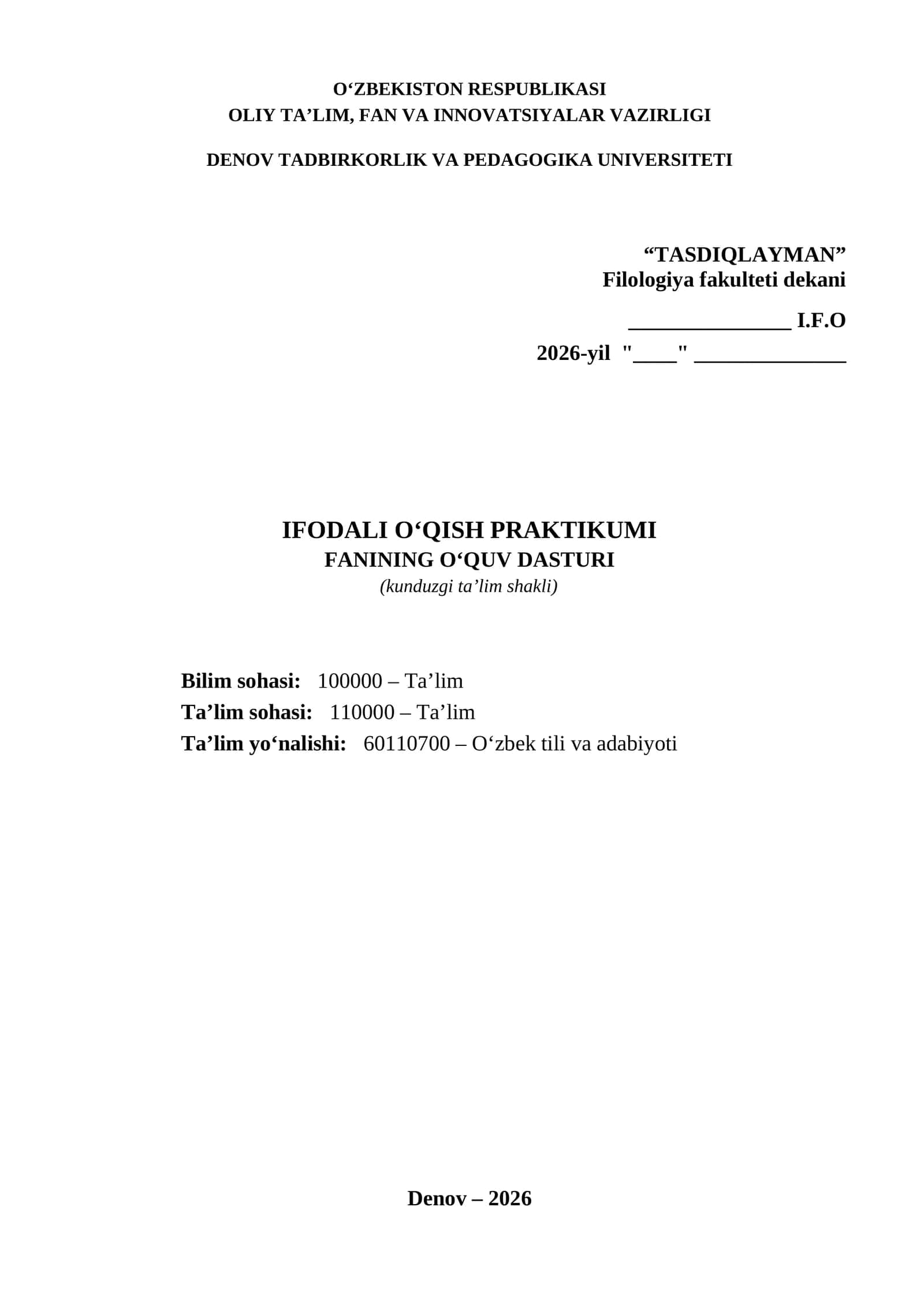 IFODALI O‘QISH PRAKTIKUMI