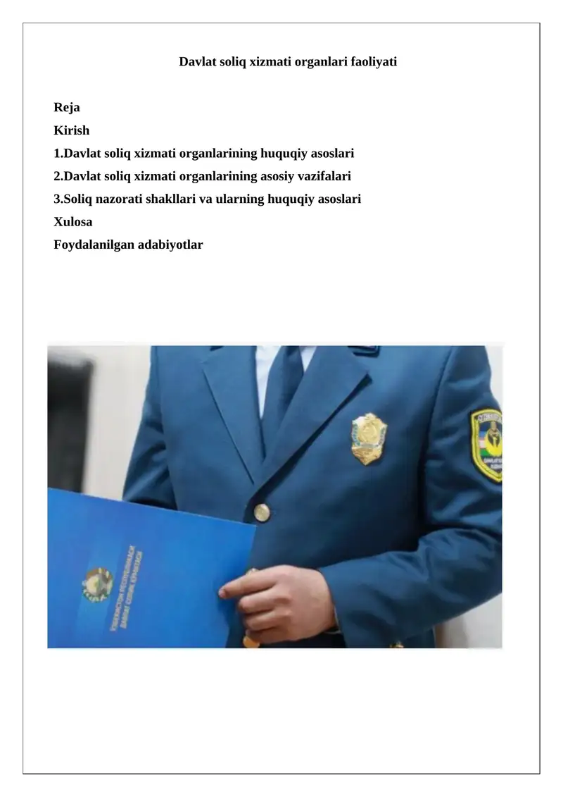 Davlat soliq xizmati organlarining huquqiy asoslari