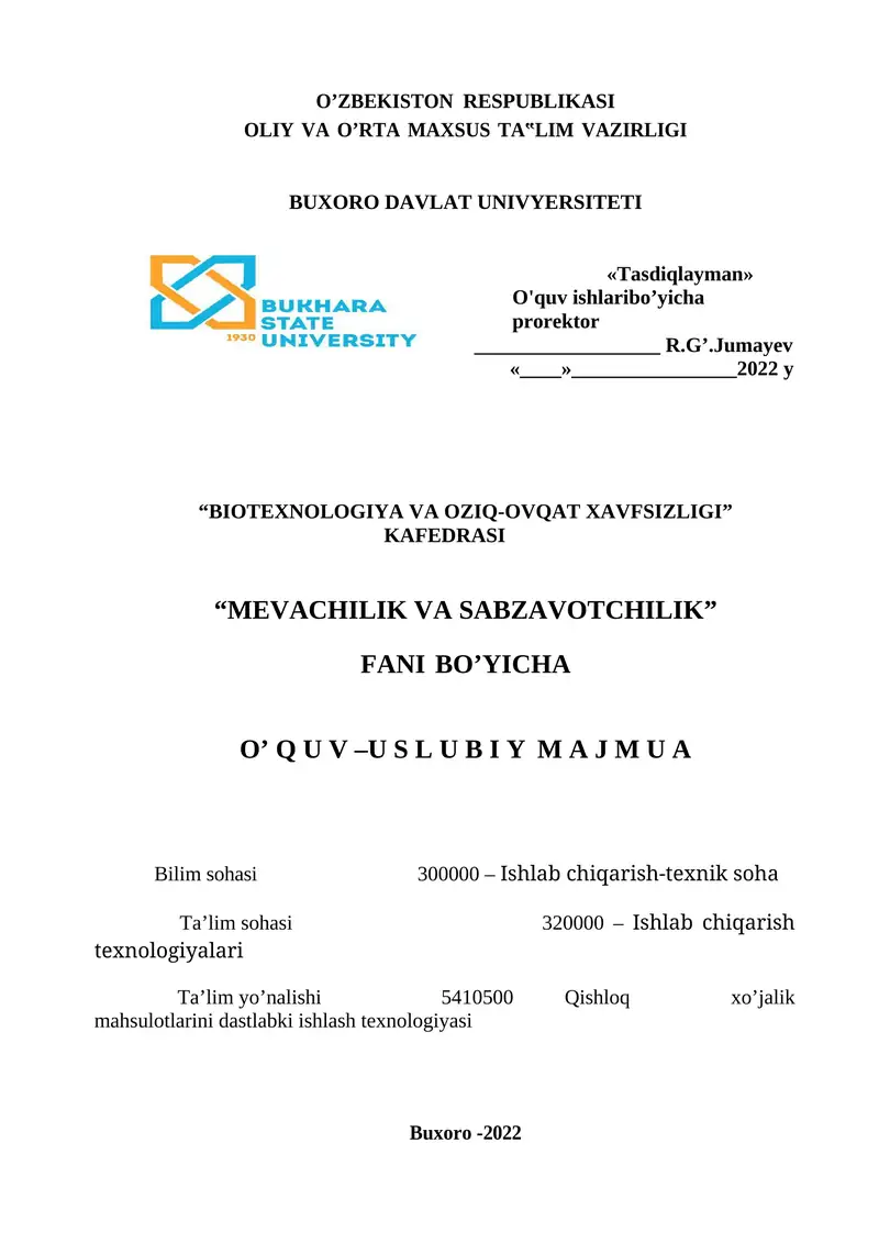 MEVACHILIK VA SABZAVOTCHILIK