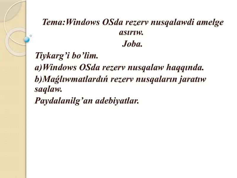 Windows OSda rezerv nusqalar