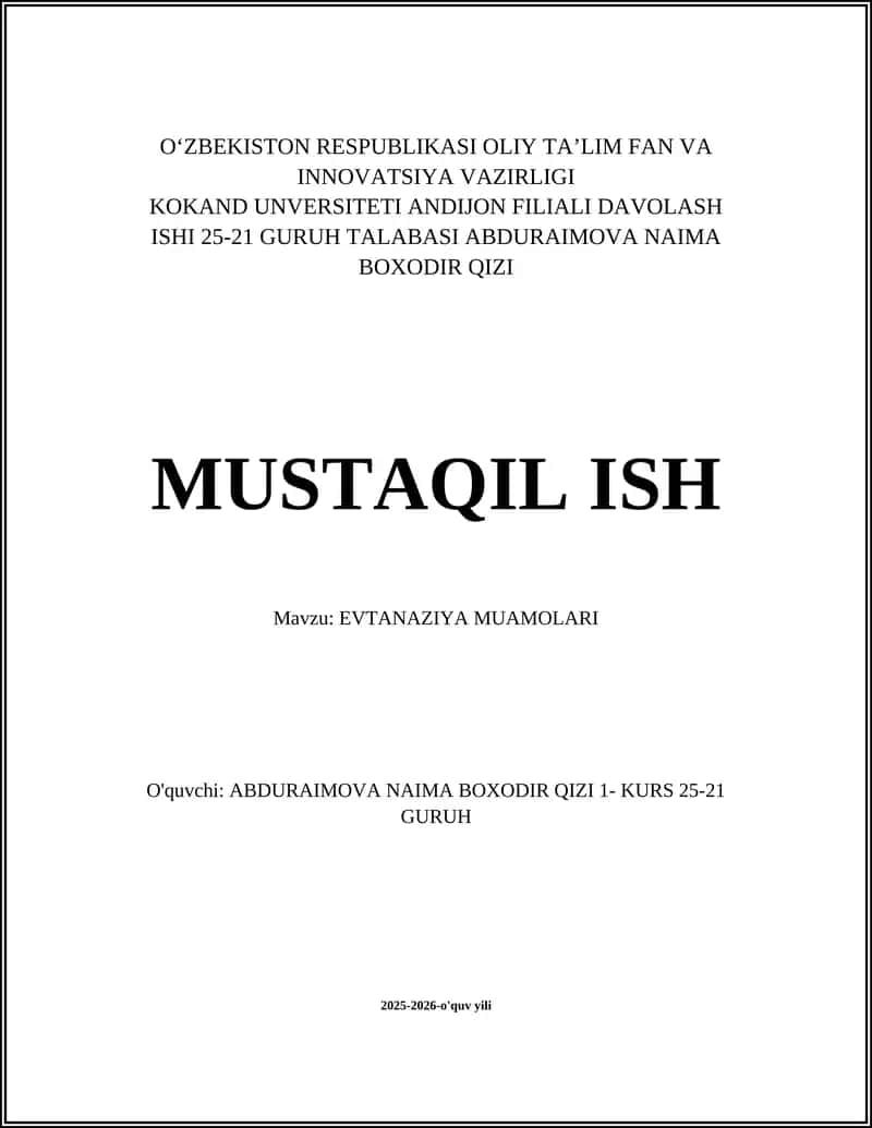 EVTANAZIYA MUAMOLARI