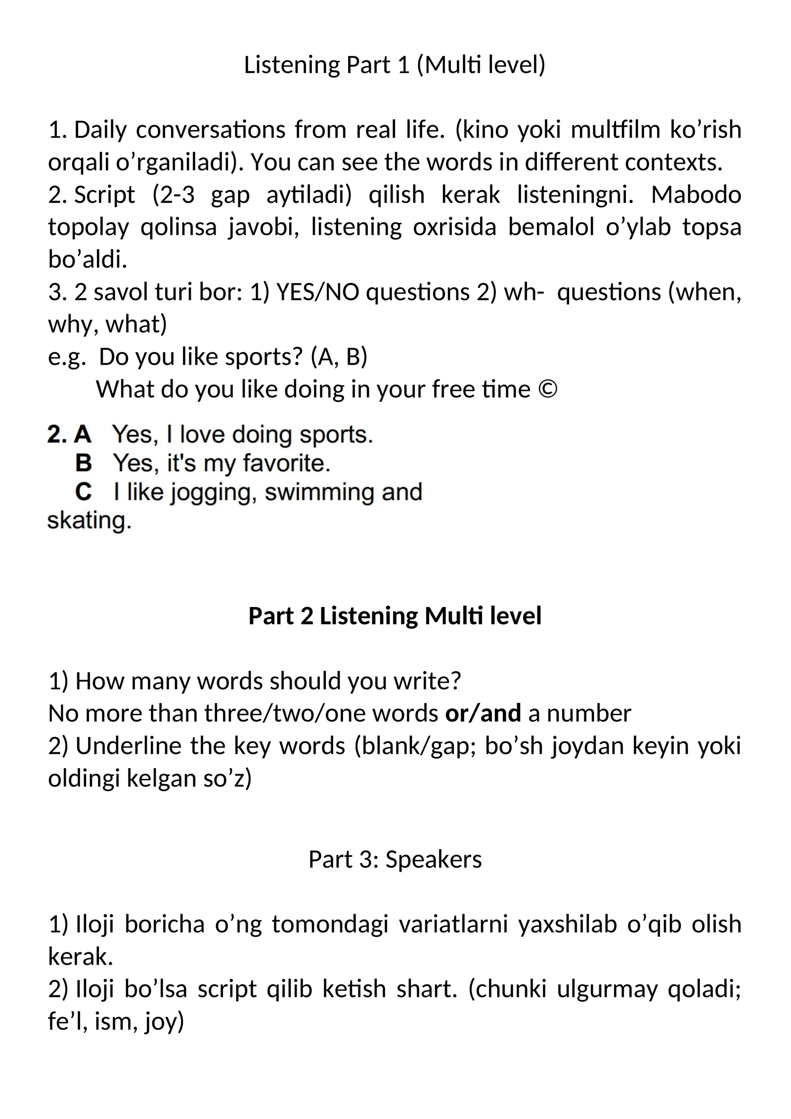 Listening Part 1 (Multi level)