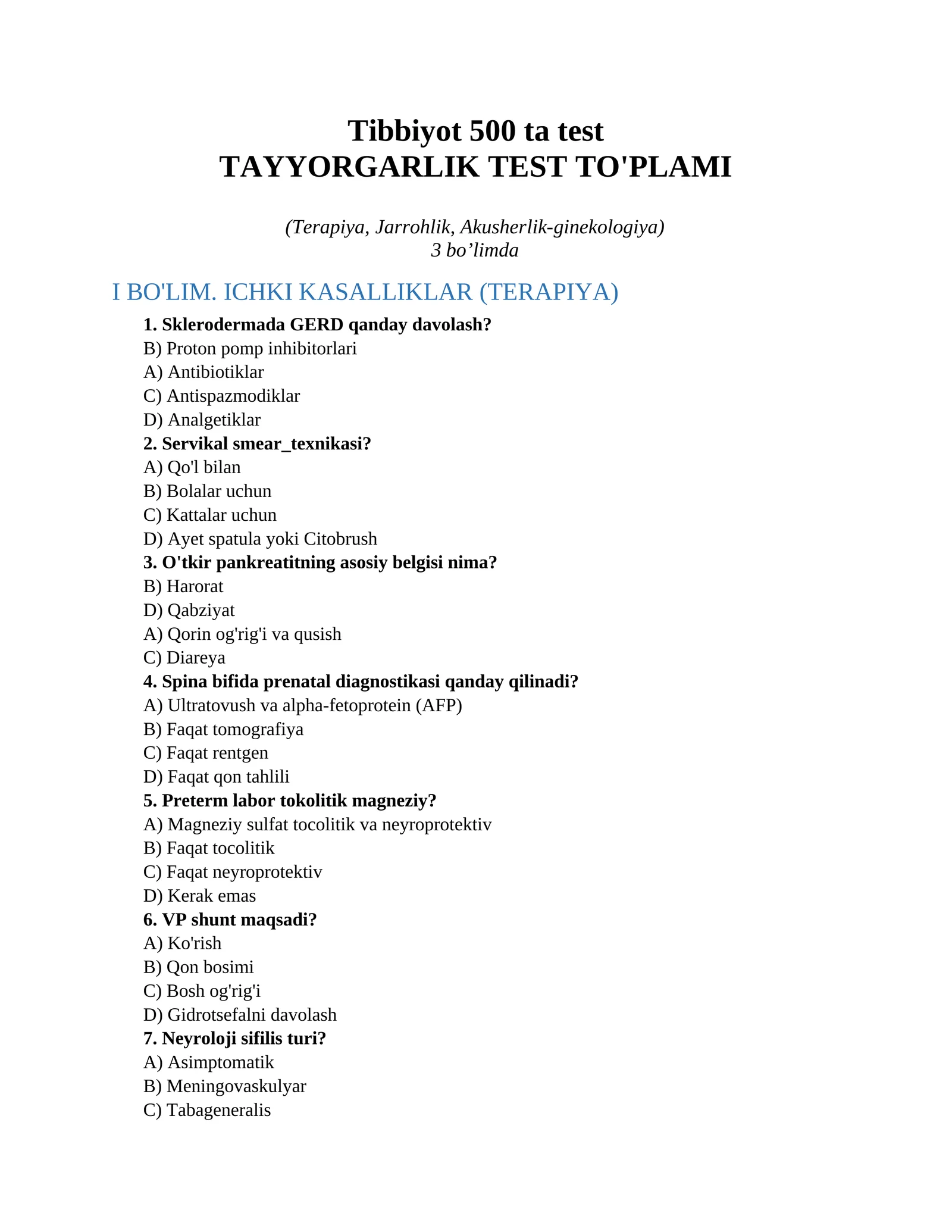 Tibbiyot 500 ta test