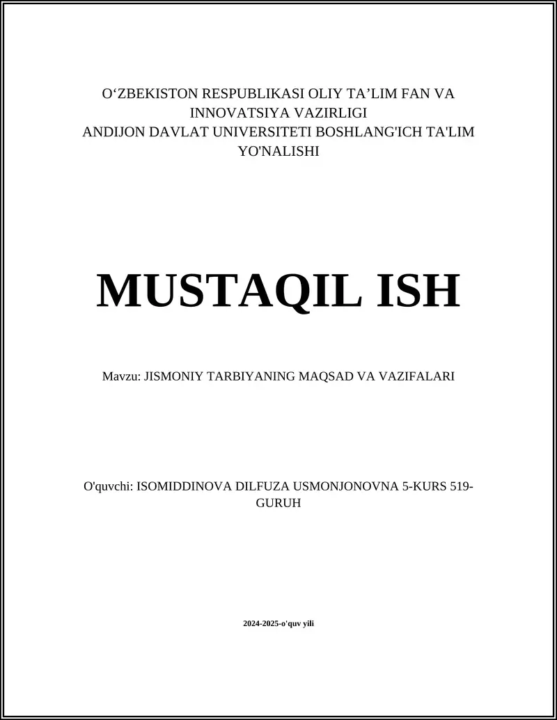 Jismoniy Tarbiyaning Maqsad va Vazifalari