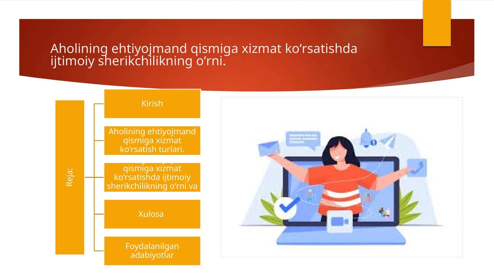 Aholining ehtiyojmand qismiga xizmat koʻrsatishda ijtimoiy sherikchilikning oʻrni.