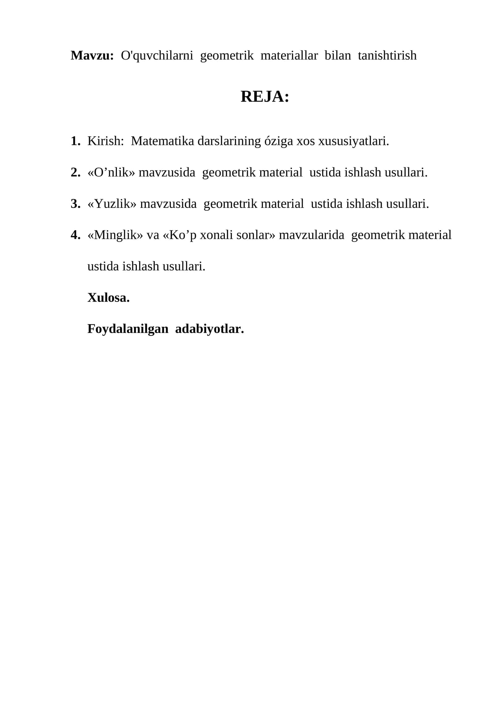 O'quvchilarni geometrik materiallar bilan tanishtirish