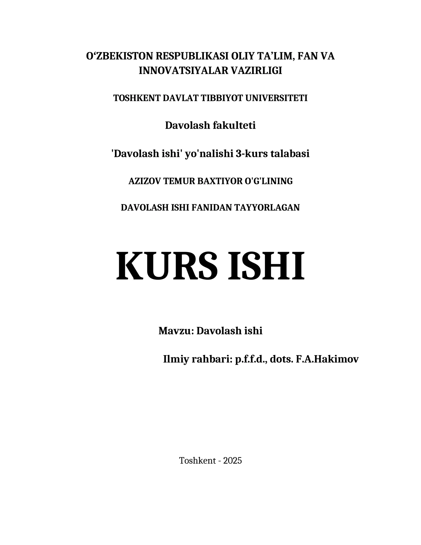 Davolash Ishi Kurs Ishi