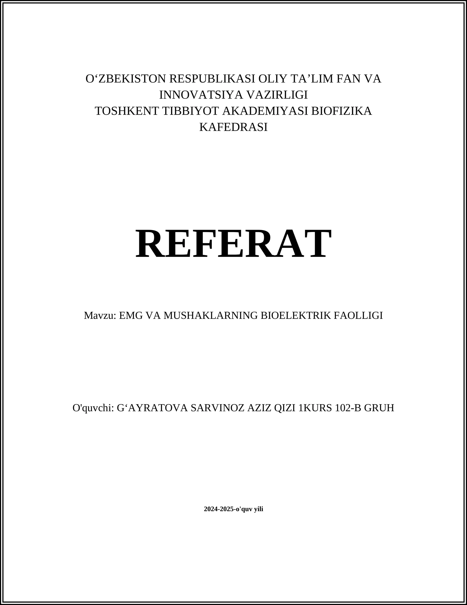 BIOFIZIKA KAFEDRASI REFERAT