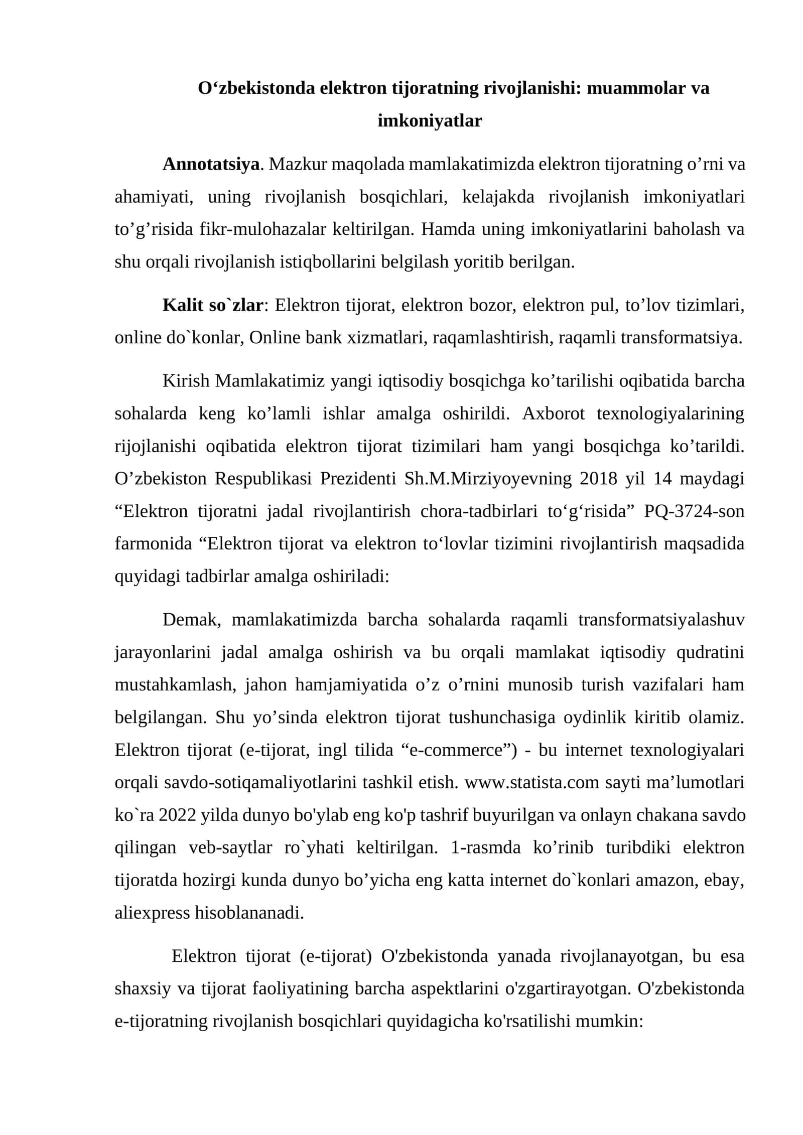 Elektron tijoratning rivojlanishi