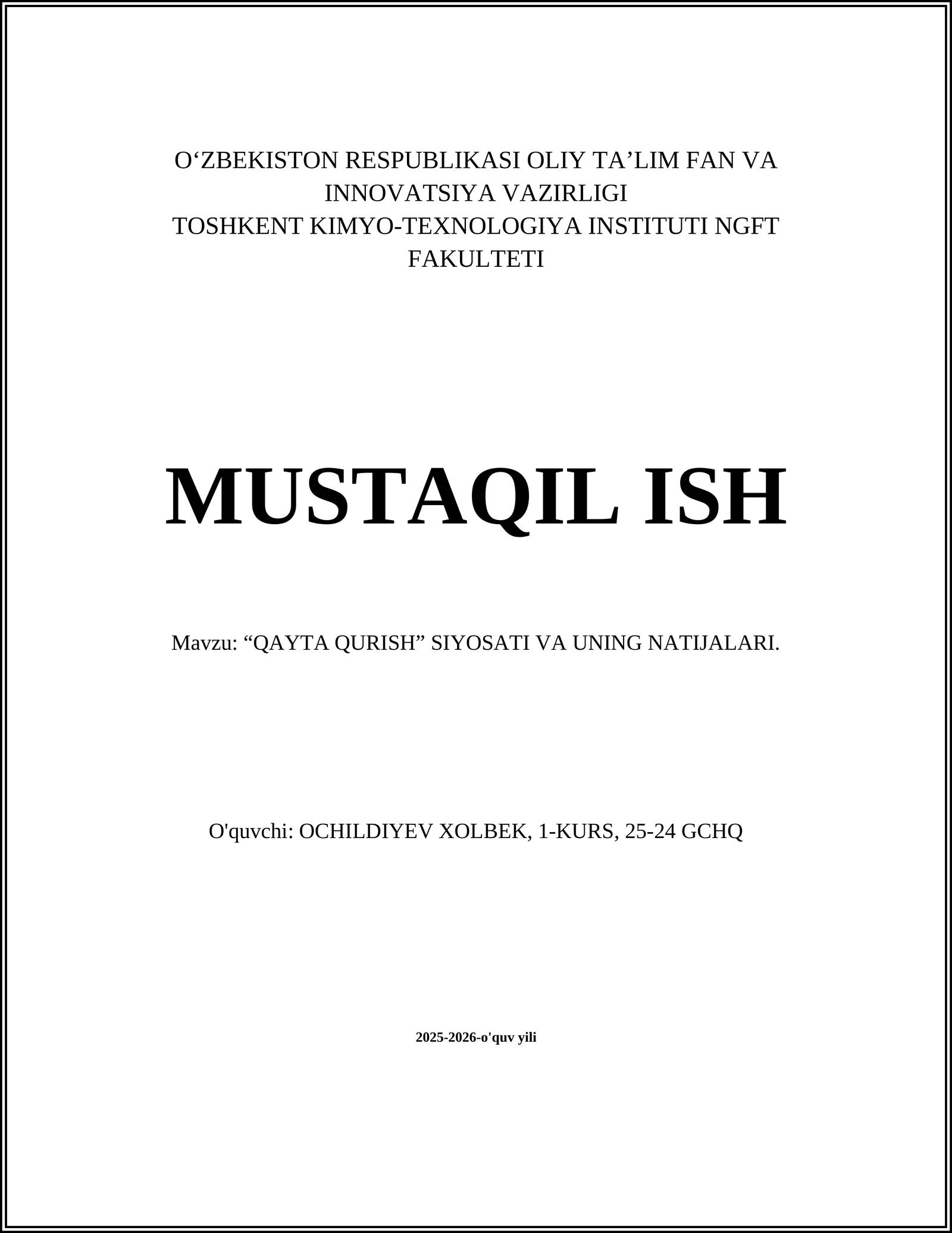 QAYTA QURISH SIYOSATI VA UNING NATIJALARI