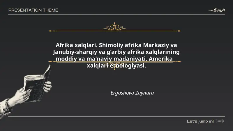 Afrika xalqlari. Shimoliy afrika Markaziy va Janubiy-sharqiy va g‘arbiy afrika xalqlarining moddiy va ma'naviy madaniyati. Amerika xalqlari etnologiyasi.