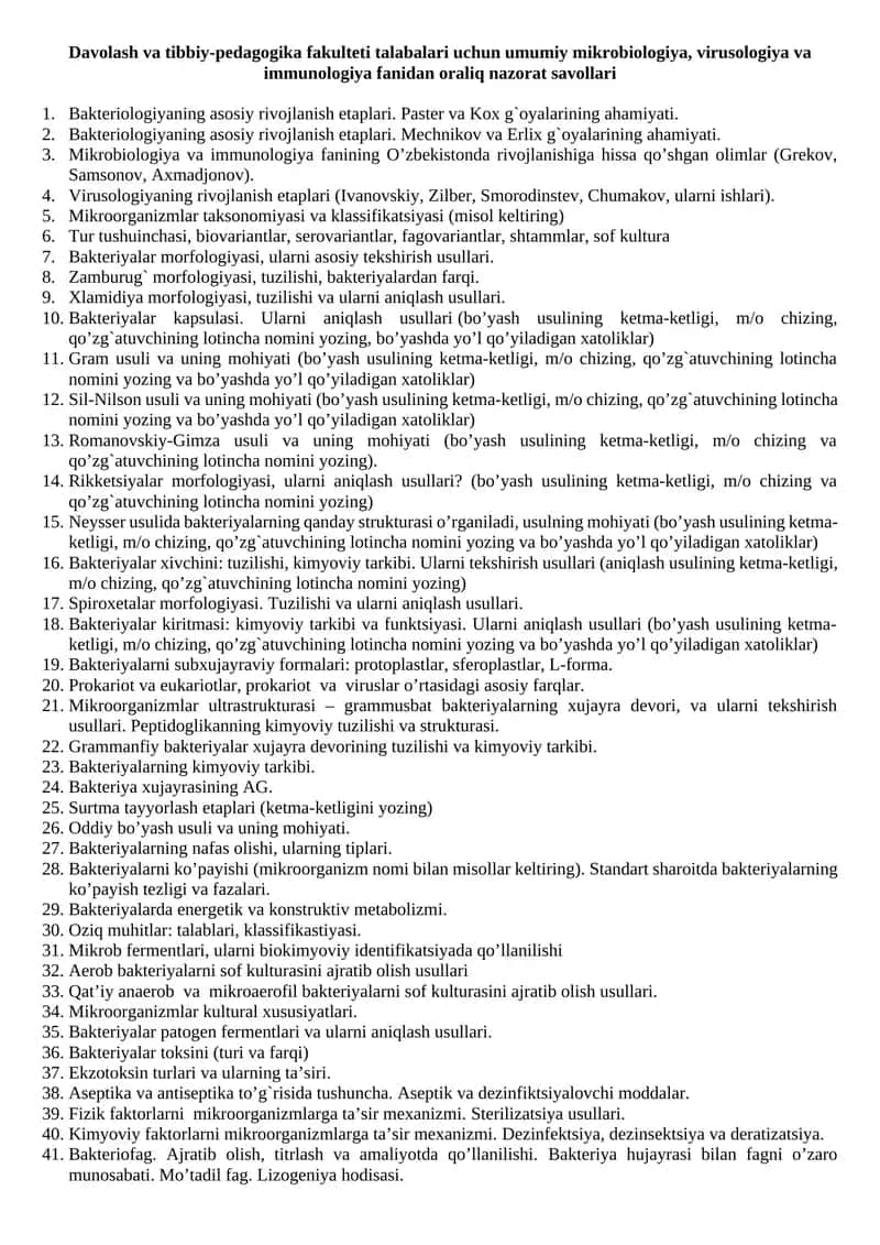 Umumiy mikrobiologiya, virusologiya va immunologiya