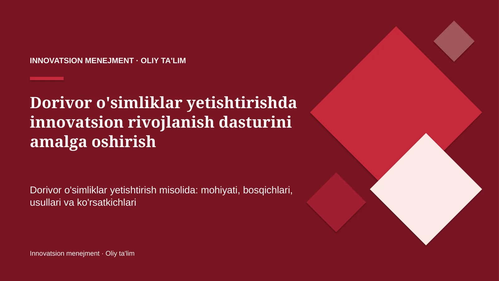 Innovatsion menejment · Oliy ta'lim
