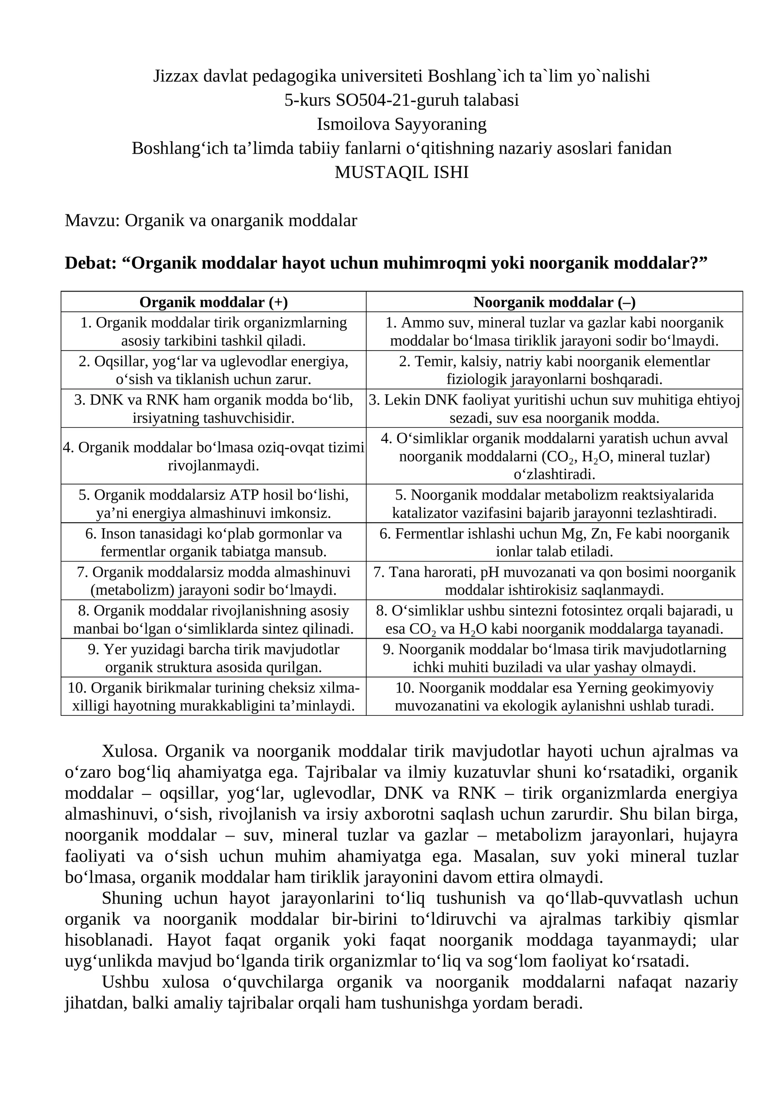 Organik va onarganik moddalar