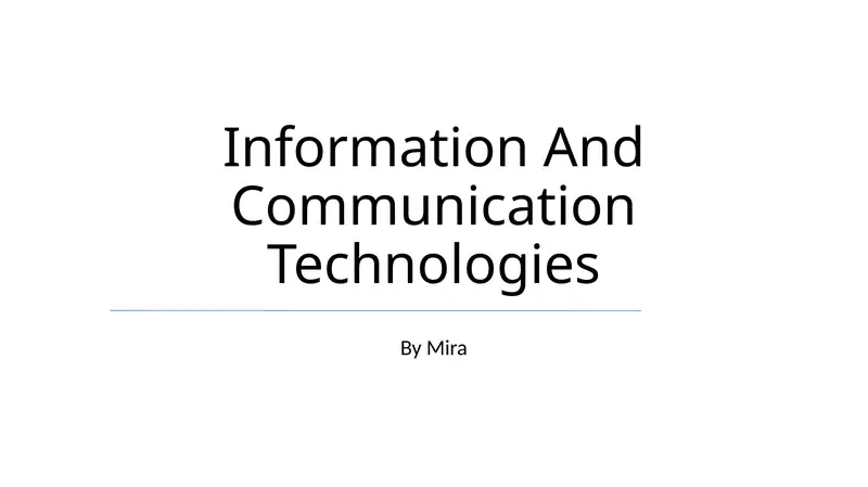 Information And Communication Technologies