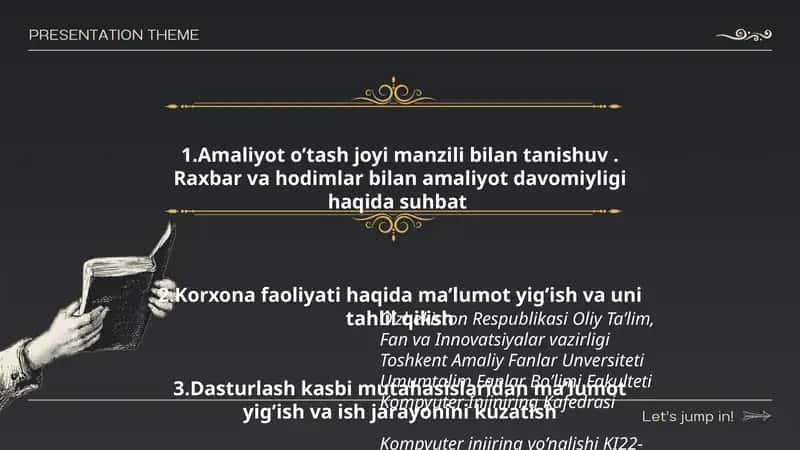 Kompyuter injiring yo’nalishi KI22-S-01 guruh talabasi G’aybiyeva Umidaning malakaviy Amaliyot