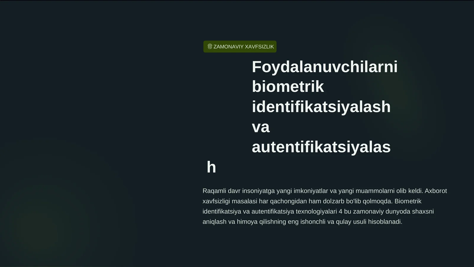 Biometrik Identifikatsiya va Autentifikatsiya