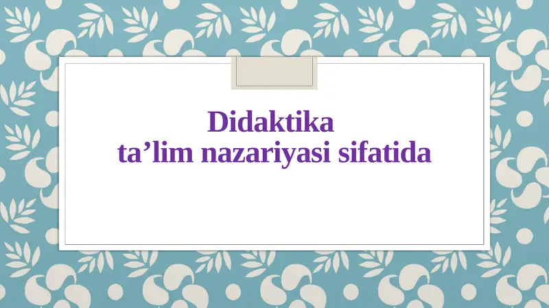 Didaktika ta’lim nazariyasi sifatida