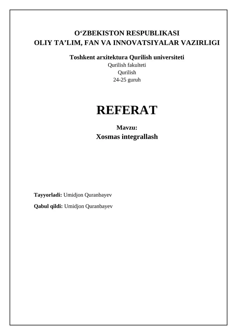Xosmas integrallar: Asosiy tushunchalar va ta'riflar