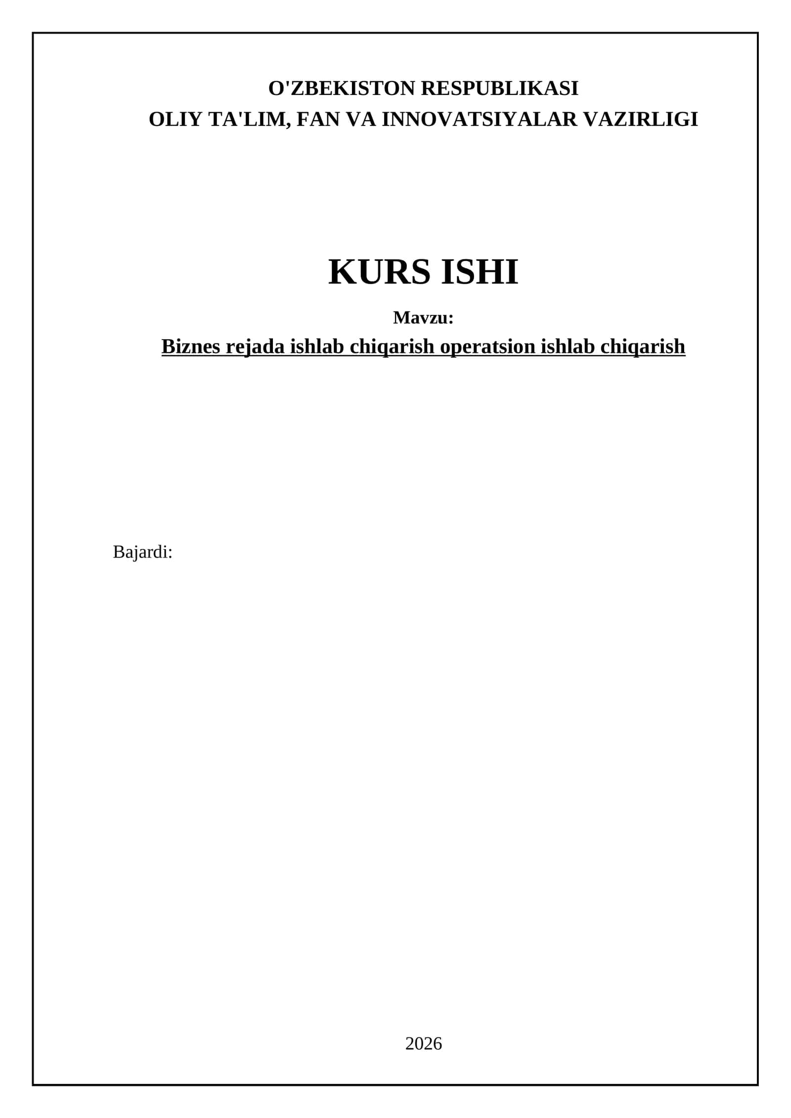 Biznes rejada ishlab chiqarish operatsion ishlab chiqarish