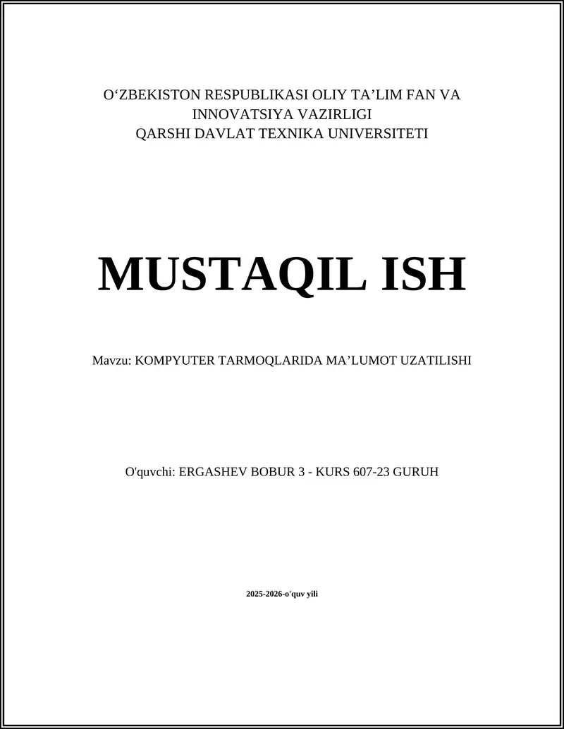 KOMPYUTER TARMOQLARIDA MA’LUMOT UZATILISHI