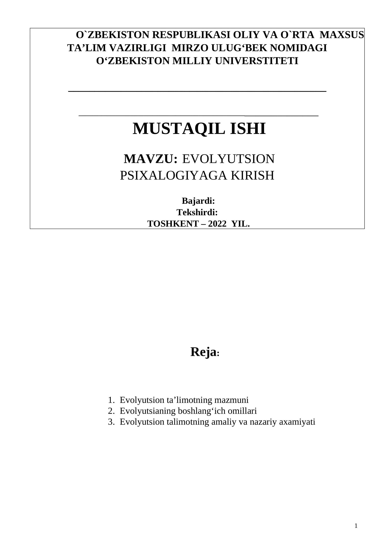 EVOLYUTSION PSIXOLOGIYAGA KIRISH
