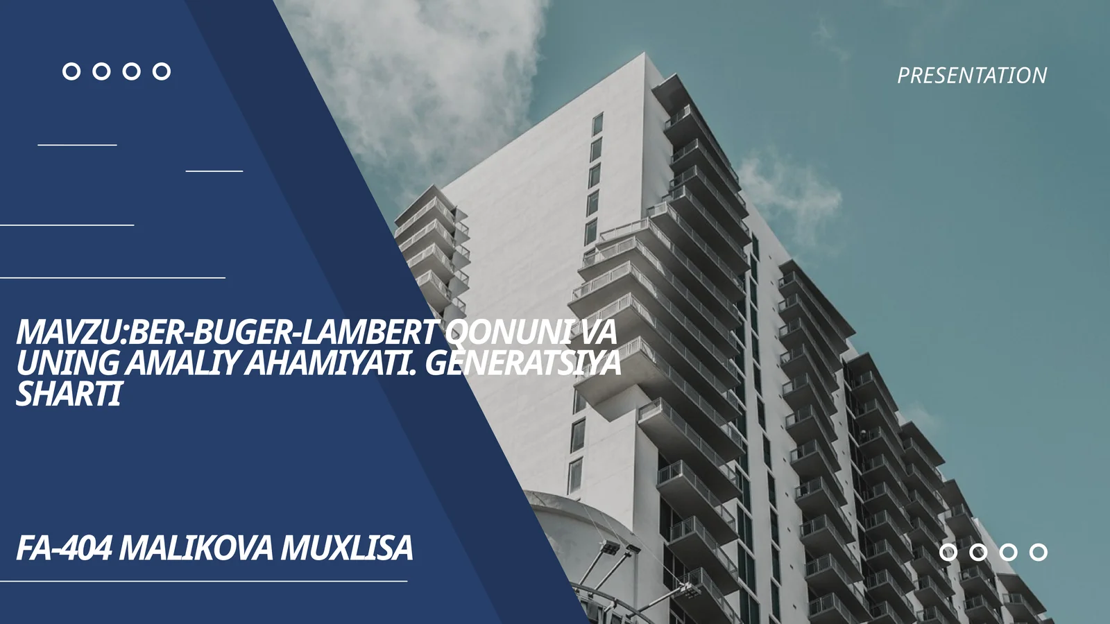 BER-BUGER-LAMBERT QONUNI VA UNING AMALIY AHAMIYATI. GENERATSIYA SHARTI