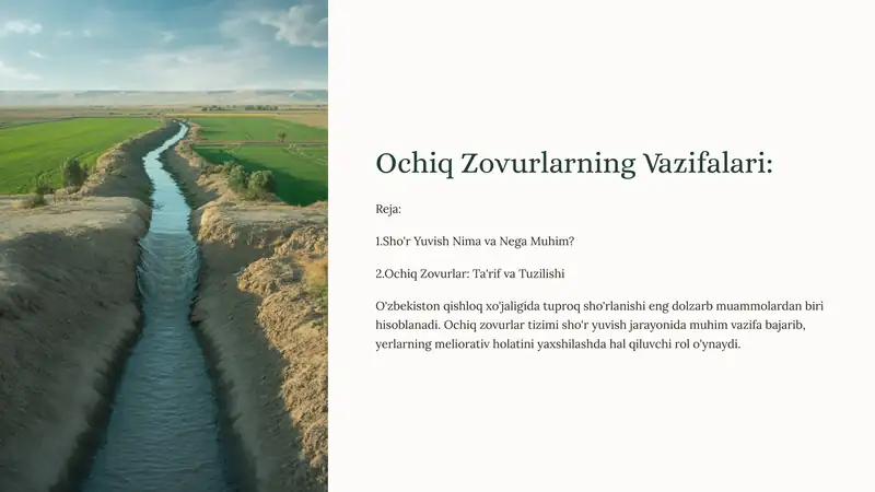 Ochiq Zovurlarning Vazifalari