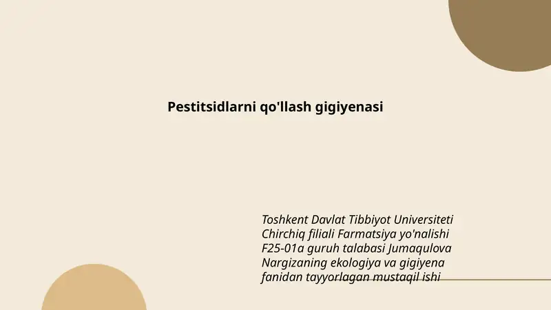 Pestitsidlarni qo'llash gigiyenasi